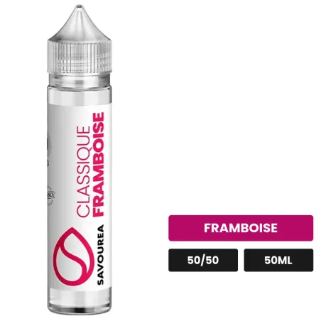 E-liquide Classique Framboise Xl de Savourea, 50 ml, saveur framboise, sans nicotine — prêt à booster de nicotine.
