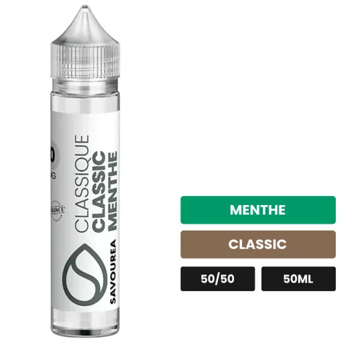 E-liquide Classic Menthe Classique de Savourea, 50 ml, saveurs menthe et classic, sans nicotine — prêt à booster de nicotine.