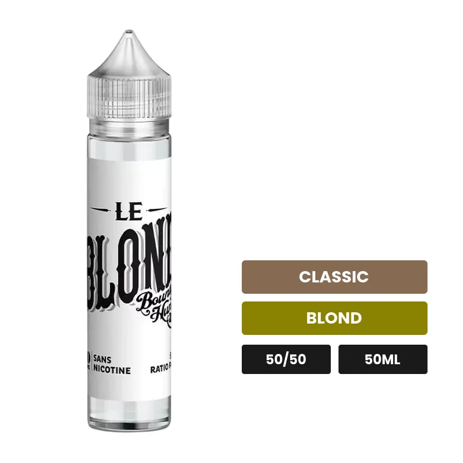 E-liquide Le Blond Bounty Hunters de Savourea, 50 ml, saveurs classic et blond, sans nicotine — prêt à booster de nicotine.