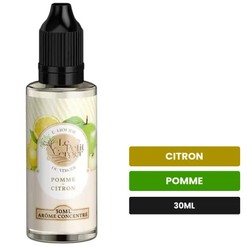 Arome concentre Pomme Citron de Savourea, 30 ml, saveurs citron et pomme, sans nicotine — arôme à diluer de nicotine.