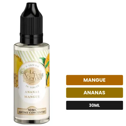 Arome concentre Ananas Mangue de Savourea, 30 ml, saveurs mangue et ananas, sans nicotine — arôme à diluer de nicotine.