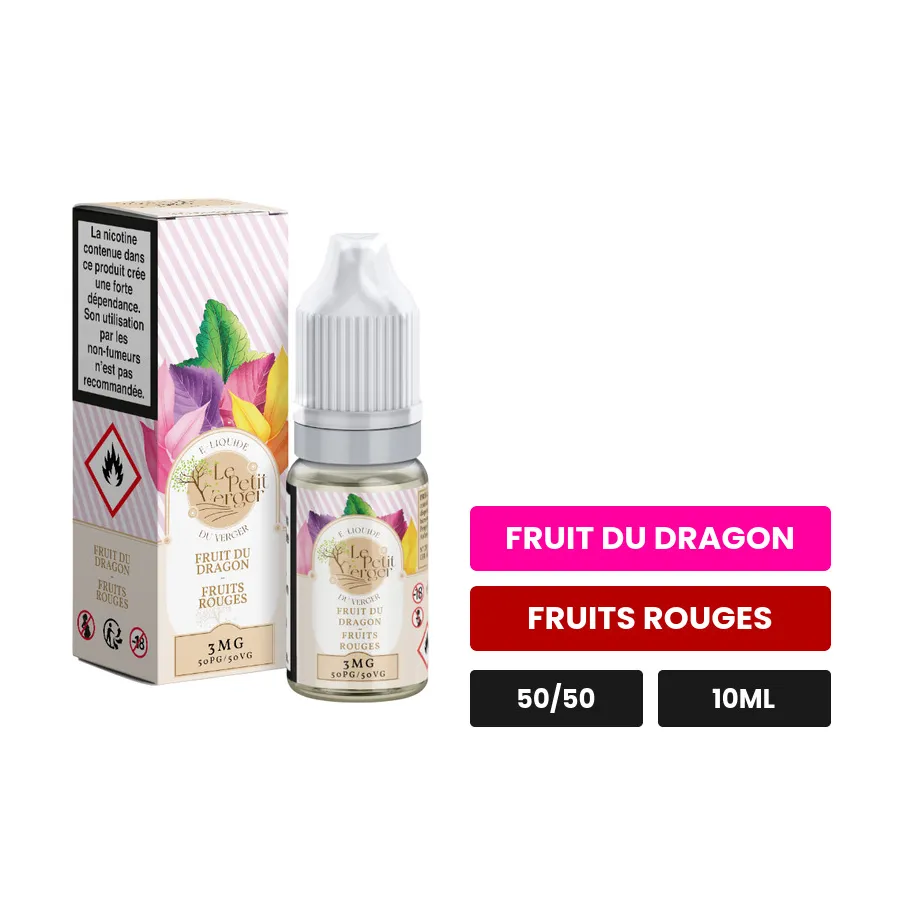 E-liquide Fruit Du Dragon Fruits Rouges Le Petit Verger de Savourea, 10 ml, saveurs fruit du dragon et fruits rouges.