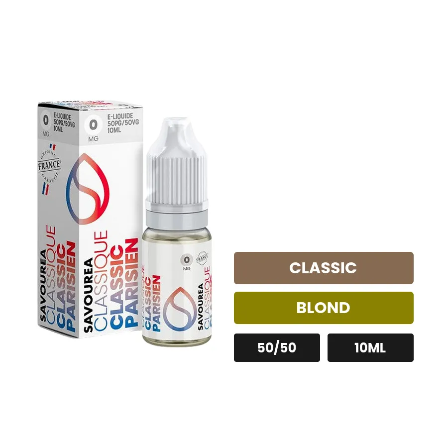 E-liquide Classic Parisien de Savourea, 10 ml, saveurs classic et blond.