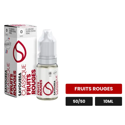 E-liquide Fruits Rouges de Savourea, 10 ml, saveur fruits rouges, 3 mg de nicotine.