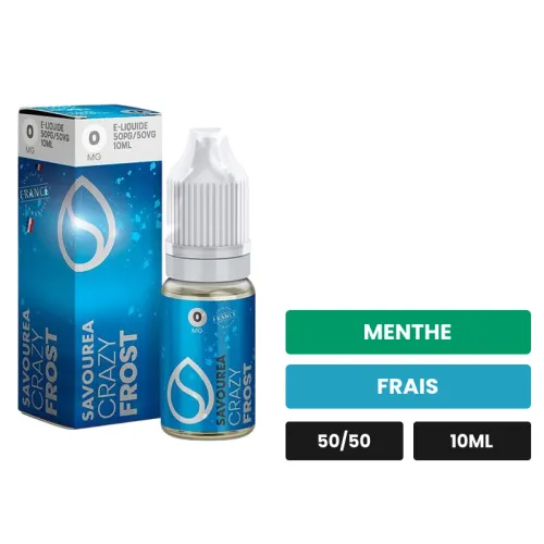 E-liquide Crazy Frost de Savourea, 10 ml, saveurs menthe et frais, 3 mg de nicotine.