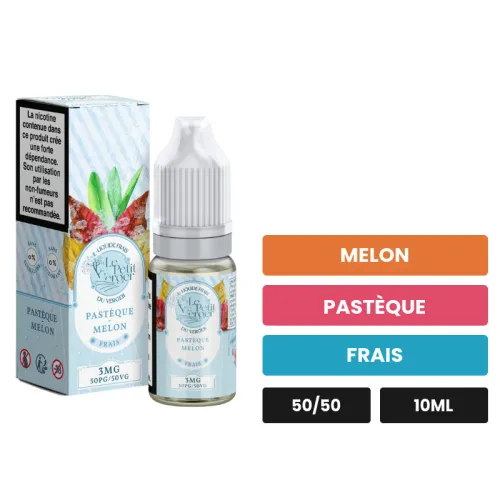 E-liquide Pasteque Melon de Savourea, 10 ml, saveurs melon, pastèque et frais, 3 mg de nicotine.