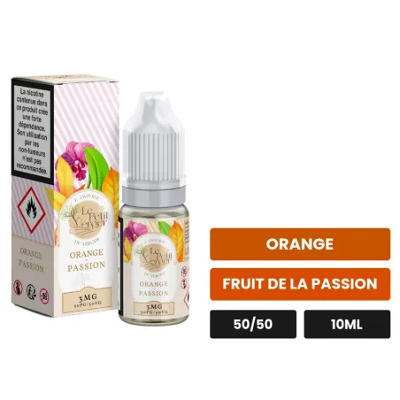 E-liquide Orange Passion Le Petit Verger de Savourea, 10 ml, saveurs orange et fruit de la passion, 3 mg de nicotine.