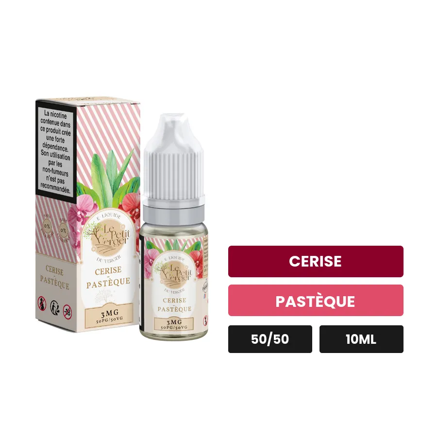 E-liquide Cerise Pastèque Le Petit Verger de Savourea, 10 ml, saveurs cerise et pastèque, 3 mg de nicotine.