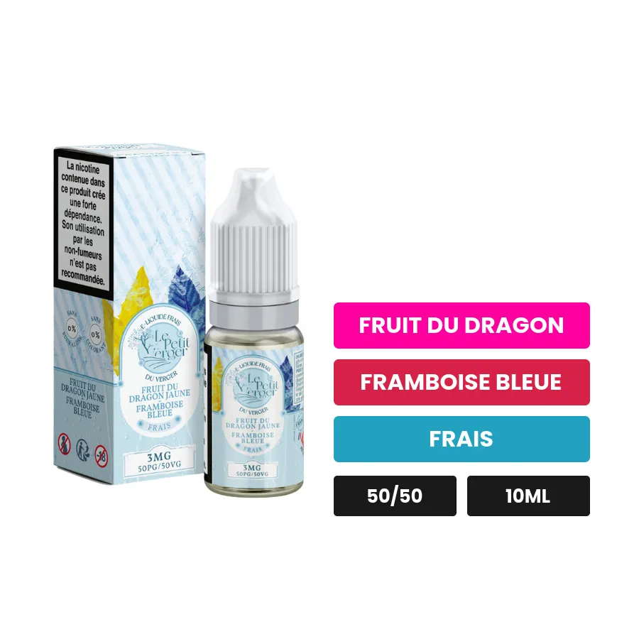 E-liquide Fruit Du Dragon Jaune Framboise Bleue Le Petit Verger Frais de Savourea, 10 ml, saveurs fruit du dragon, framboise.