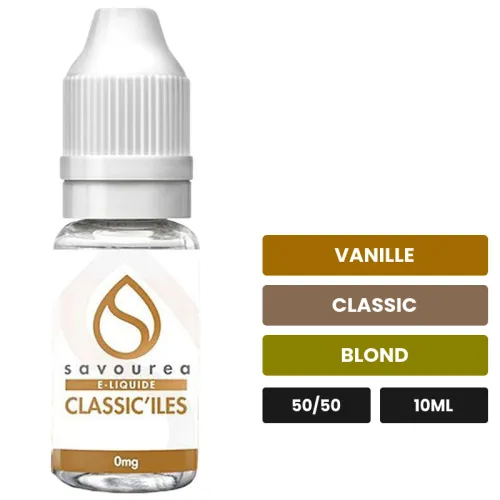 E-liquide Classic'îles de Savourea, 10 ml, saveurs vanille, classic et blond.