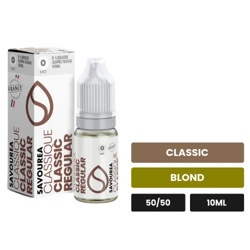 E-liquide Classic Regular Classic de Savourea, 10 ml, saveurs classic et blond.
