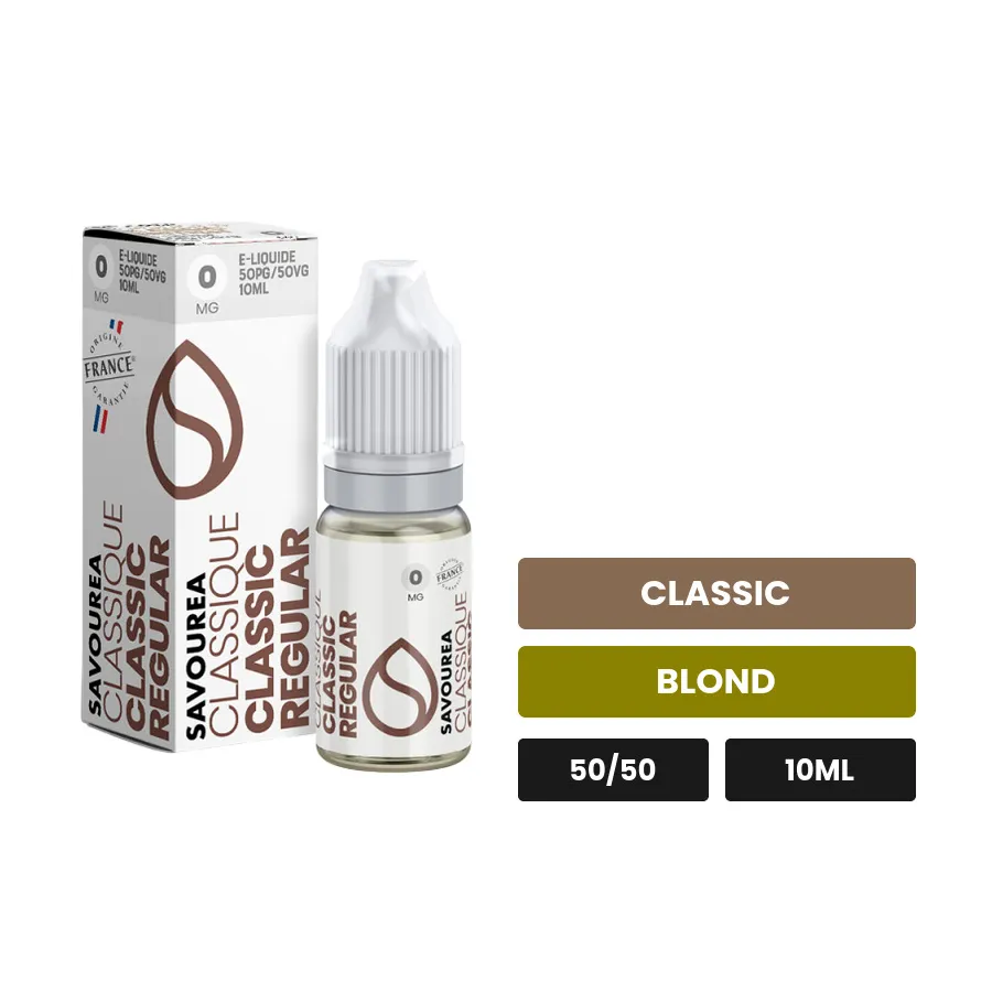 E-liquide Classic Regular Classic de Savourea, 10 ml, saveurs classic et blond.