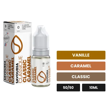 E-liquide Classic Caramel Classic de Savourea, 10 ml, saveurs vanille, caramel et classic.