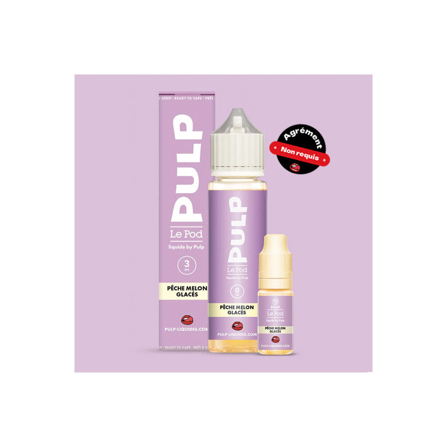 Pack 60ml Peche Melon Glaces Le Pod Liquide Pulp - 06 mg + 2x10mL 18mg